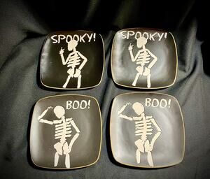 Halloween Spooky Boo Skeleton Square Dinner Plates Spectrum Designz Set Of 4